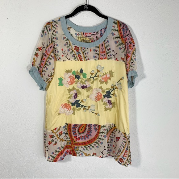 Johnny Was Tops - Johnny Was Silk Rose Embroidered top